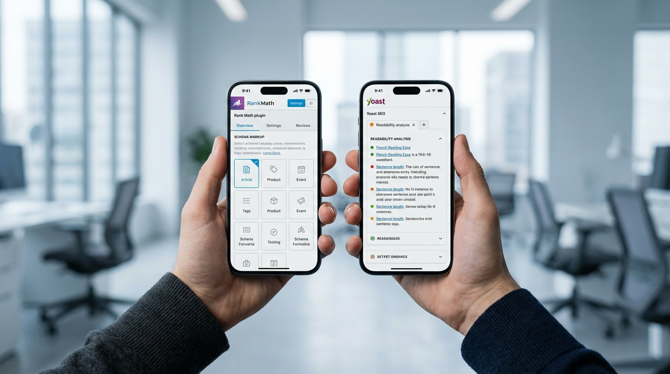 Tool-Vergleich SEO-Plugins Rank Math vs. Yoast SEO für KI-optimierte Blogposts
