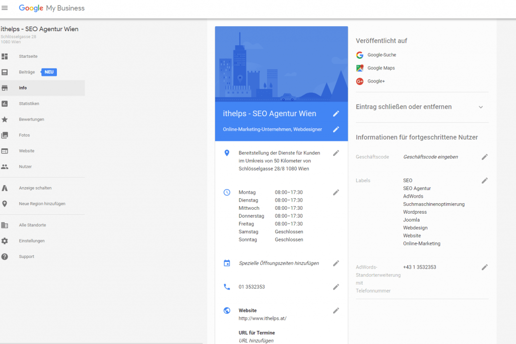 Verwaultung auf Google my Business