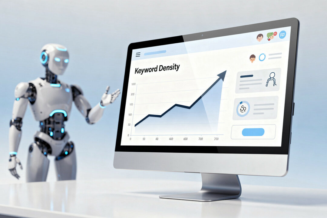 Roboter präsentiert Keyword-Dichte-Diagramm.