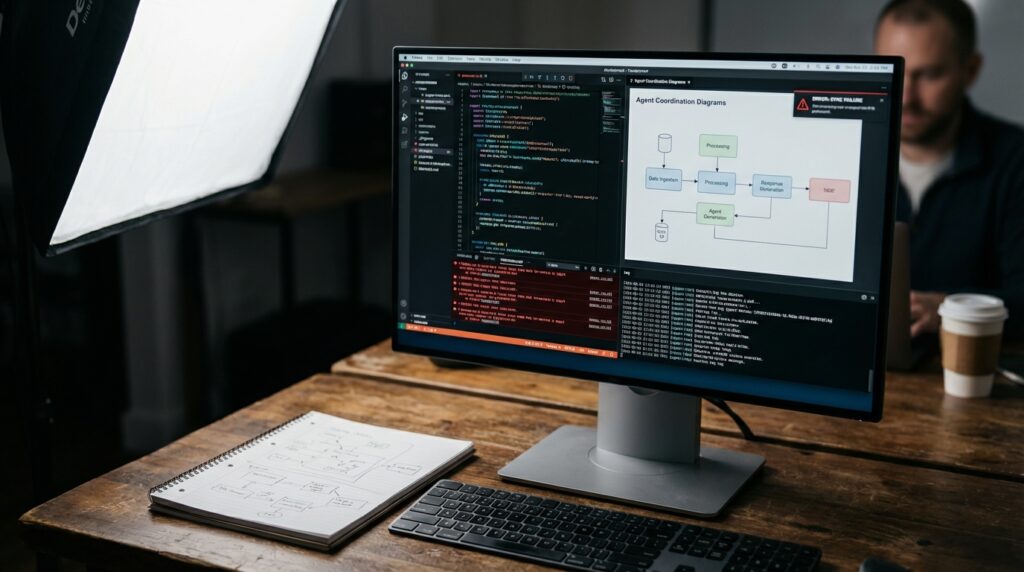Computer mit Programmiercode und Diagramm
