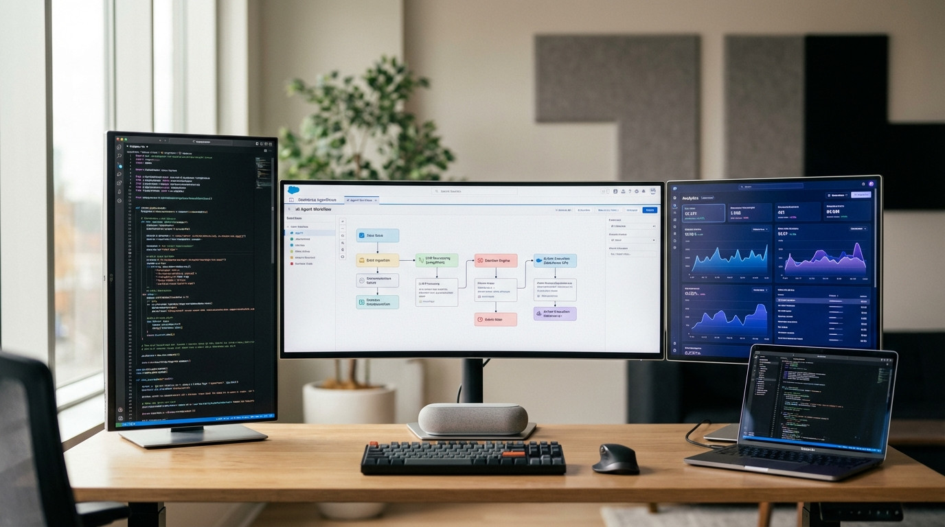 Mehrere Computerbildschirme mit Datenvisualisierung