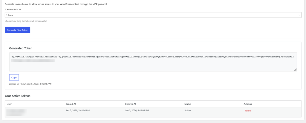 Token-Generierung für WordPress MCP