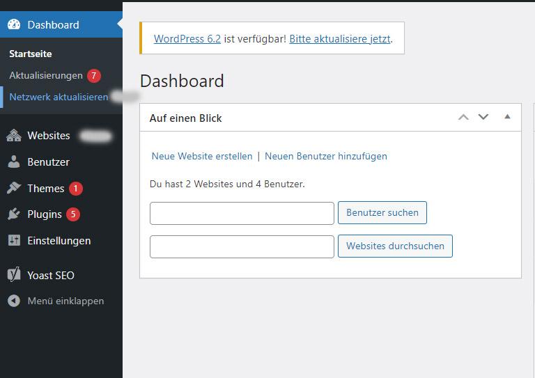 Wordpress Dashboard Verwaltung