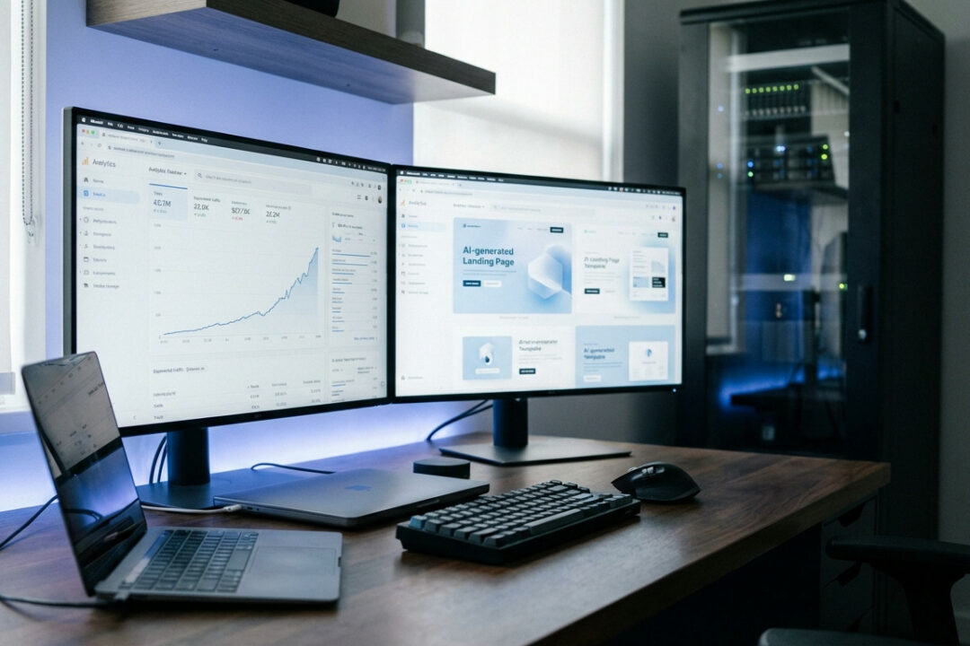 Programmatic SEO mit KI 2026 – Dashboard mit KI-generierten Landingpages und Traffic-Wachstum