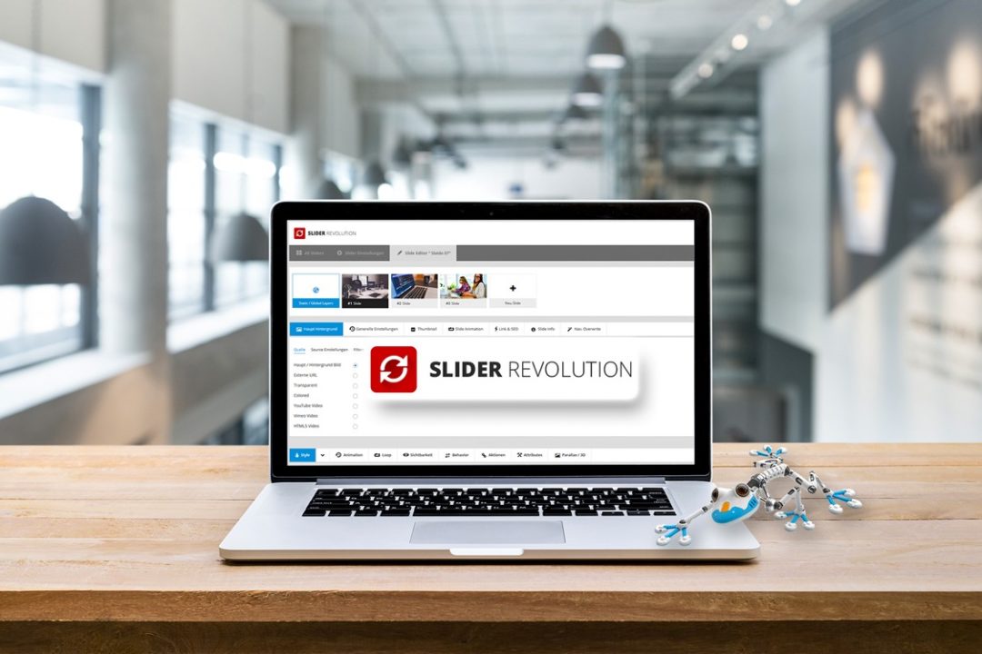 Notebook mit geöffnetem Revolution Slider Editor