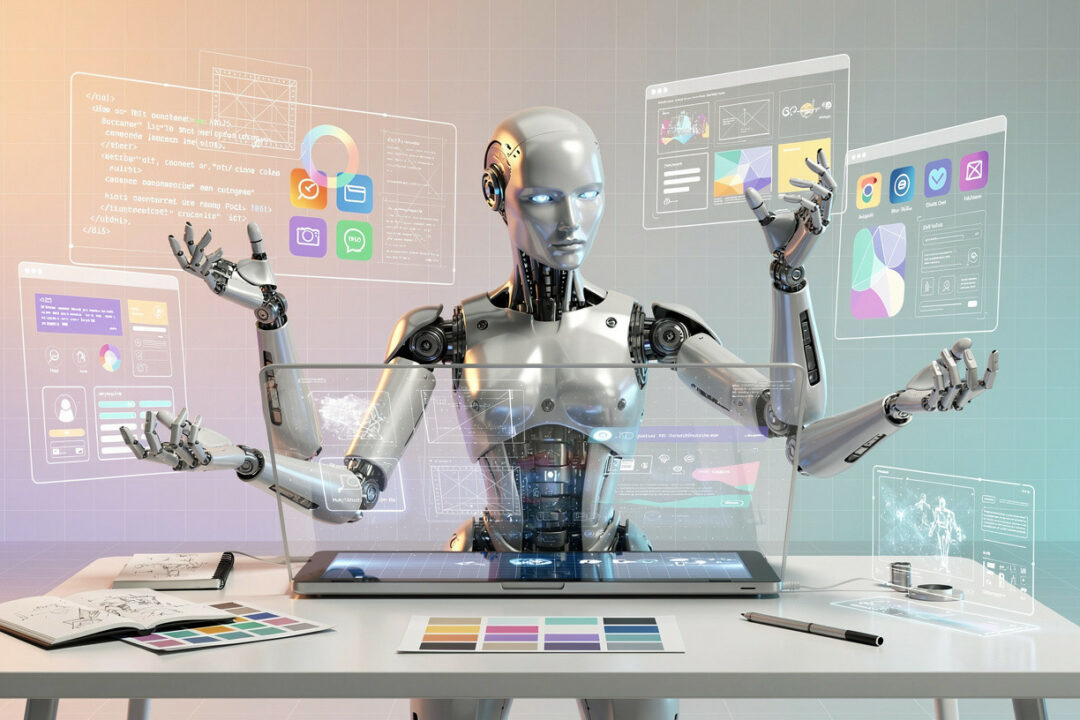 Roboter arbeitet mit digitalen Interfaces.