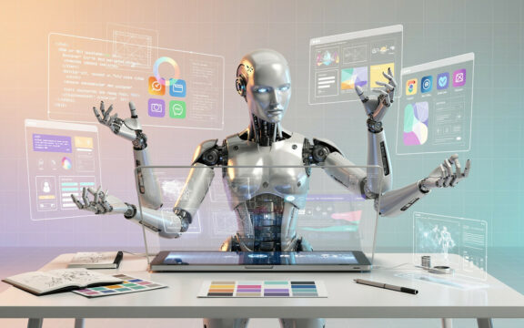 Roboter arbeitet mit digitalen Interfaces.