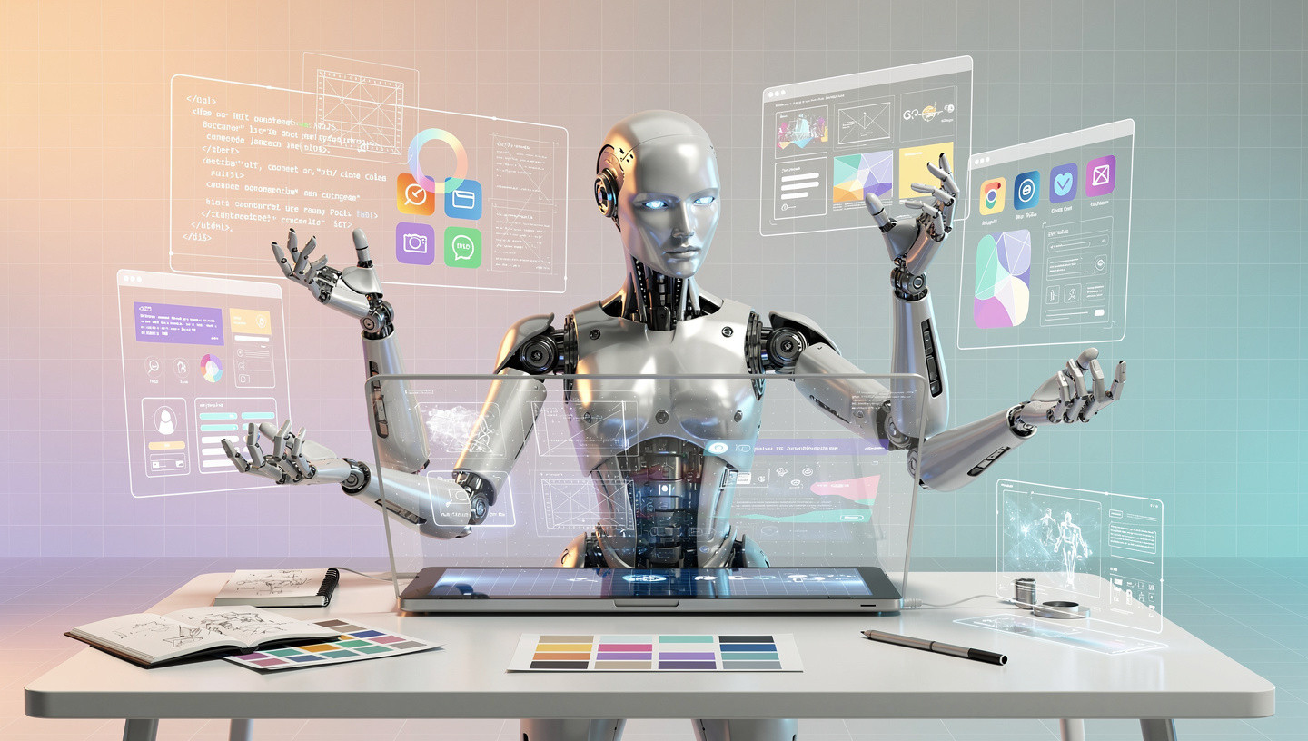 Roboter arbeitet mit digitalen Interfaces.