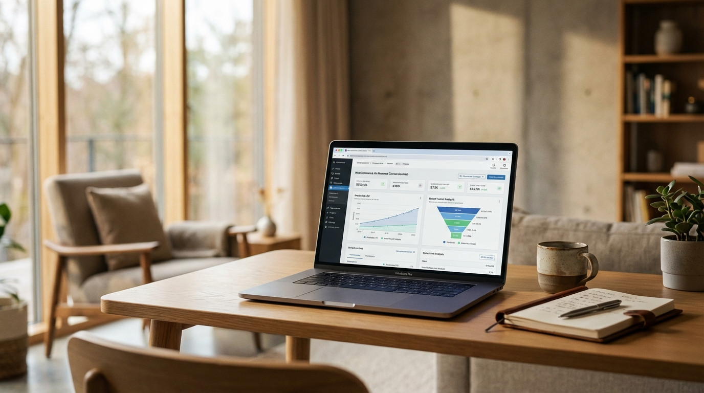 WooCommerce Dashboard mit KI-gestützten Conversion-Tools und Analytics-Metriken