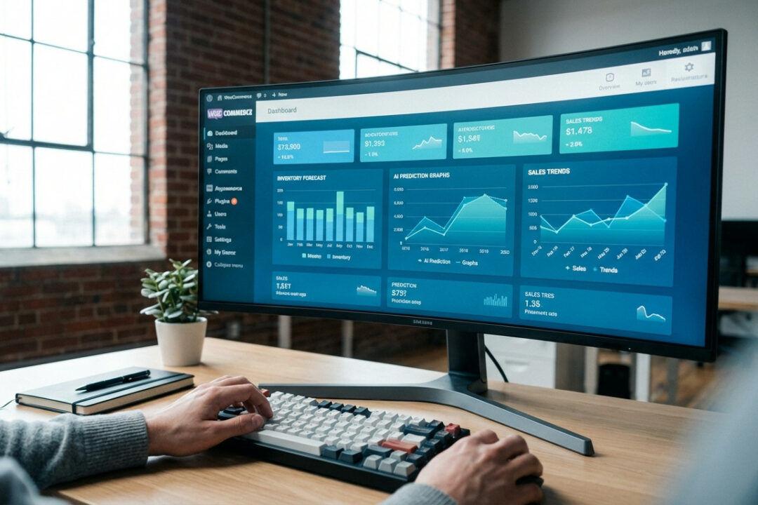 WooCommerce Lagerprognose mit KI – Dashboard-Ansicht mit Verkaufsdaten und Inventar-Vorhersagen 2025