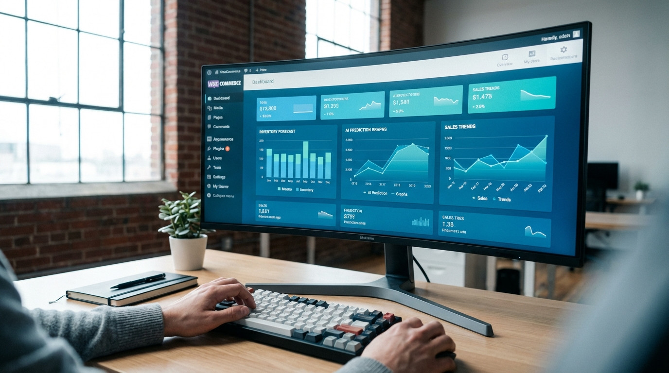 WooCommerce Lagerprognose mit KI – Dashboard-Ansicht mit Verkaufsdaten und Inventar-Vorhersagen 2025