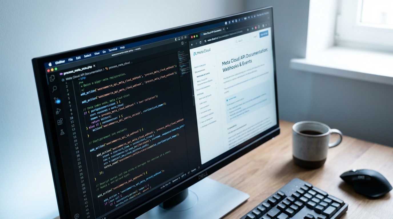 WhatsApp Business API Architektur für WooCommerce – Meta Cloud API Endpunkt und Plugin-Hooks