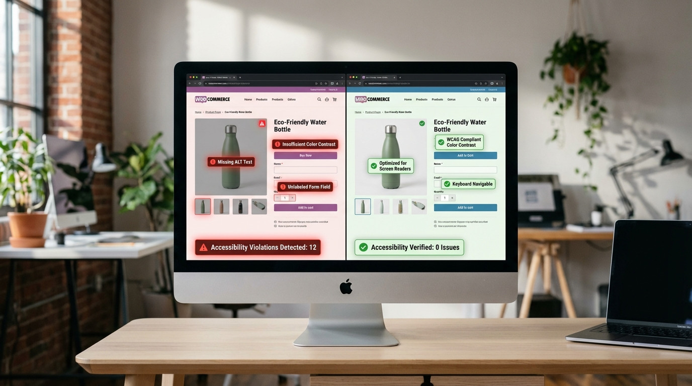 WooCommerce Shop WCAG Accessibility Optimierung Praxisbeispiel Vorher Nachher Axe DevTools