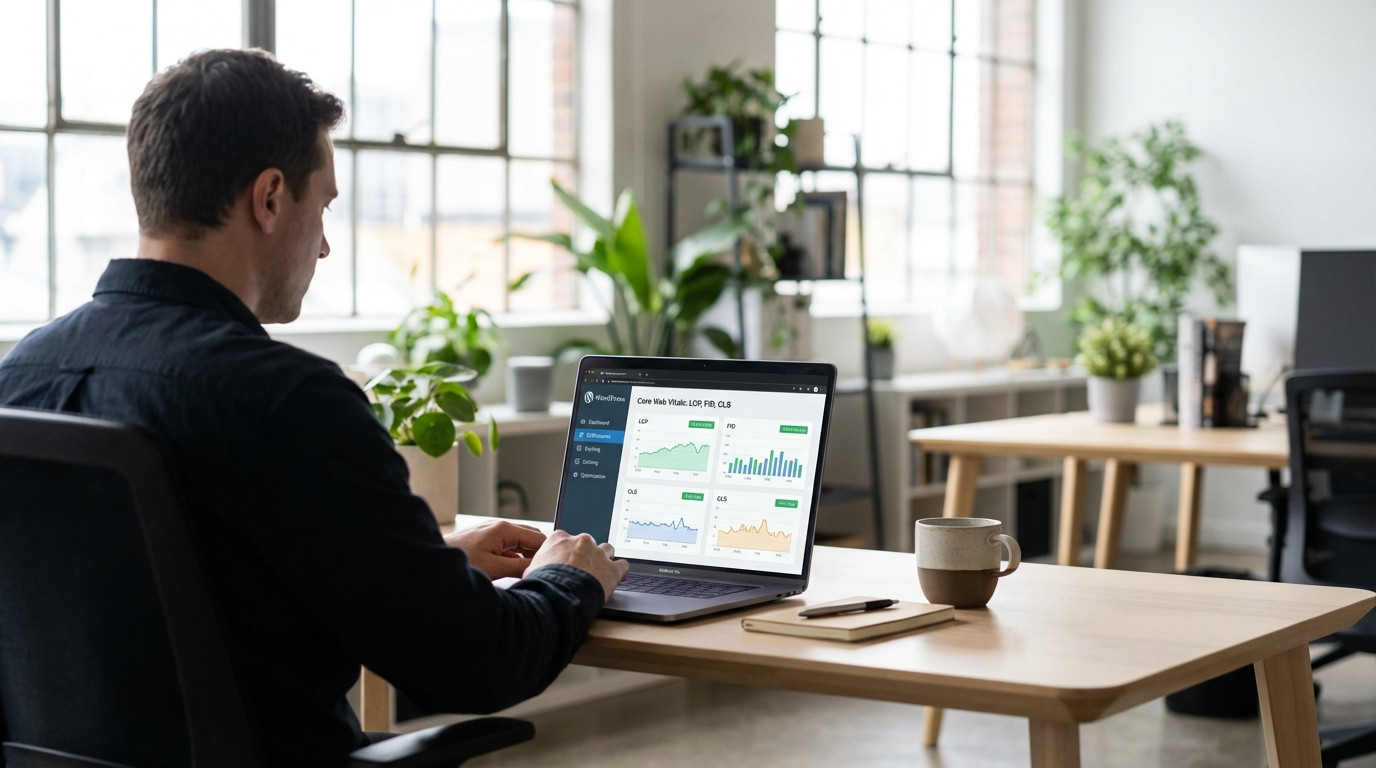 WordPress Performance Dashboard mit Core Web Vitals Metriken und KI-Tools