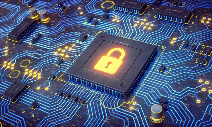 Mikrochip mit Schlosssymbol