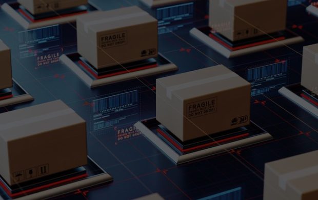 Pakete auf einem technologischen Hintergrund